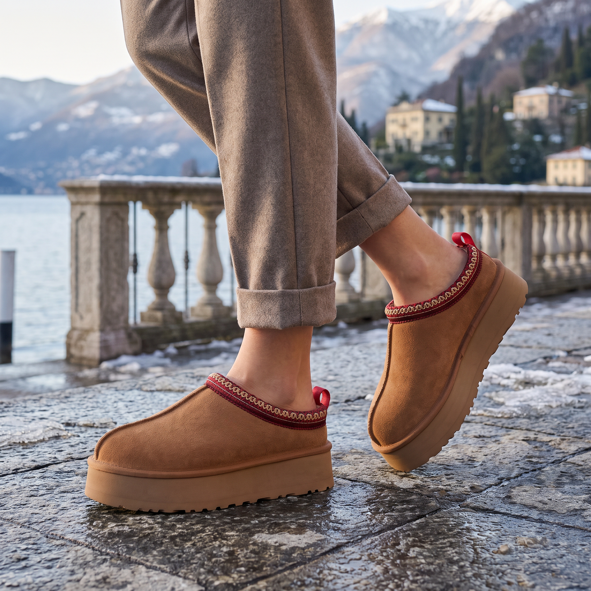 Borg-Lined Platform Mule Slippers