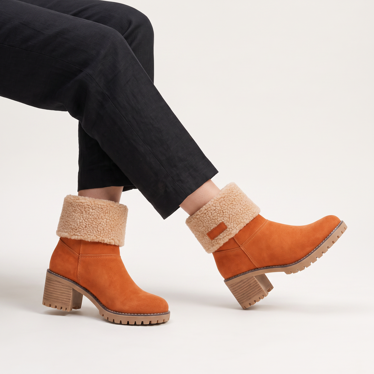 Faux Fur Borg-Lined Ankle Boots