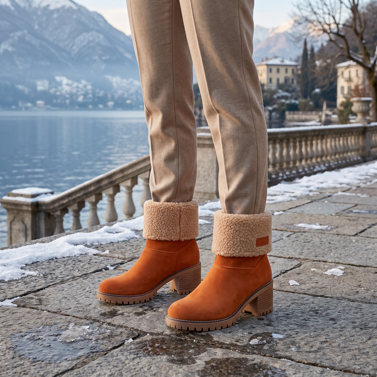 Faux Fur Borg-Lined Ankle Boots