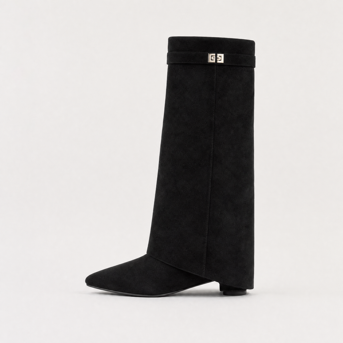 Pointed-Toe Knee-High Boots - Block Heel