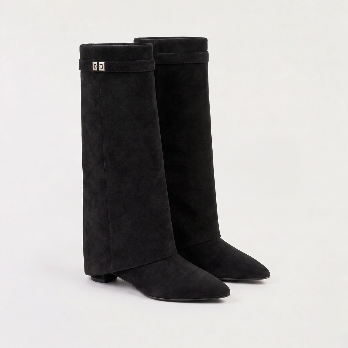 Pointed-Toe Knee-High Boots - Block Heel