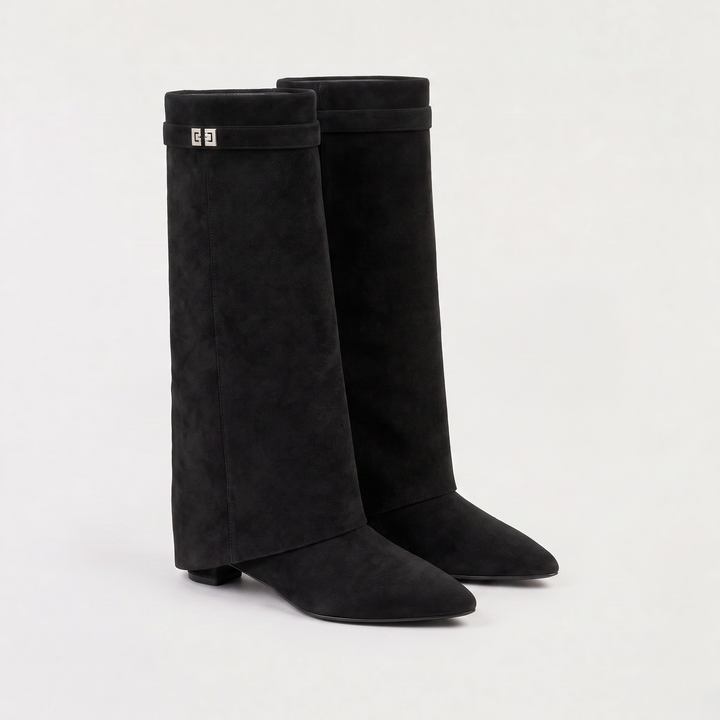 Pointed-Toe Knee-High Boots - Block Heel