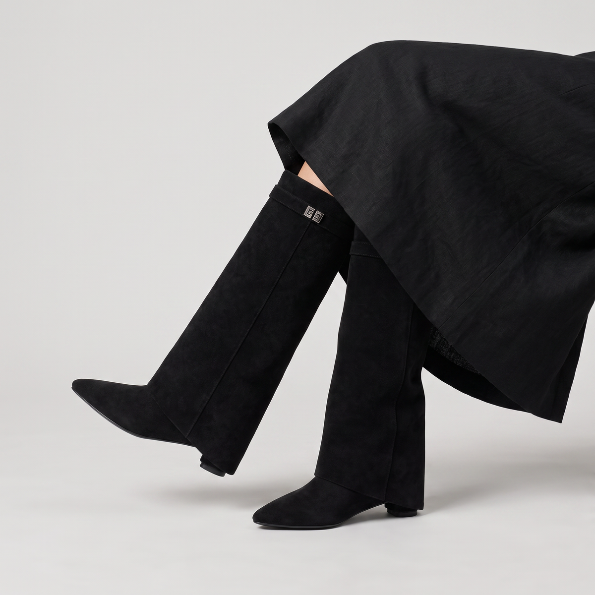 Pointed-Toe Knee-High Boots - Block Heel