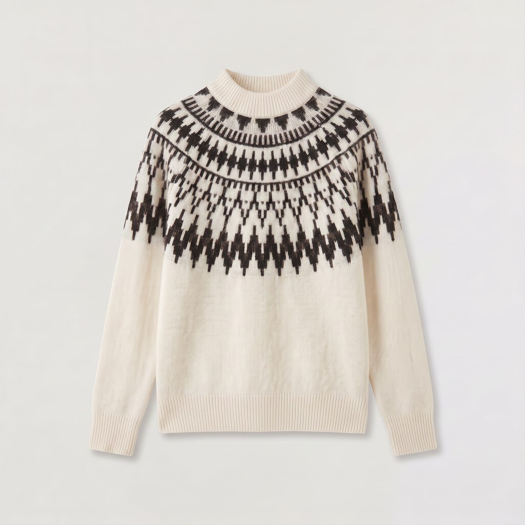 Nordic Pattern Half-Neck Sweater