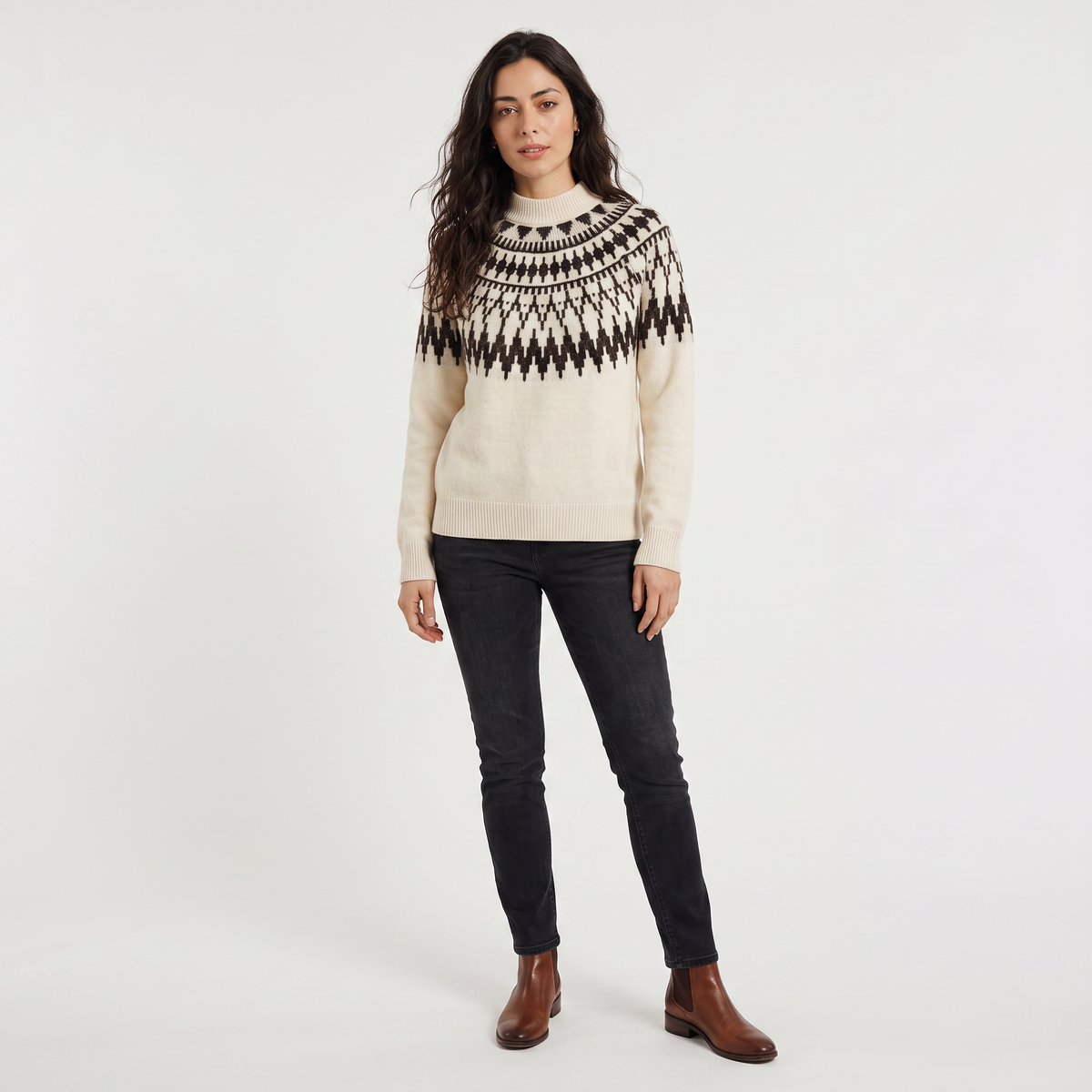 Nordic Pattern Half-Neck Sweater