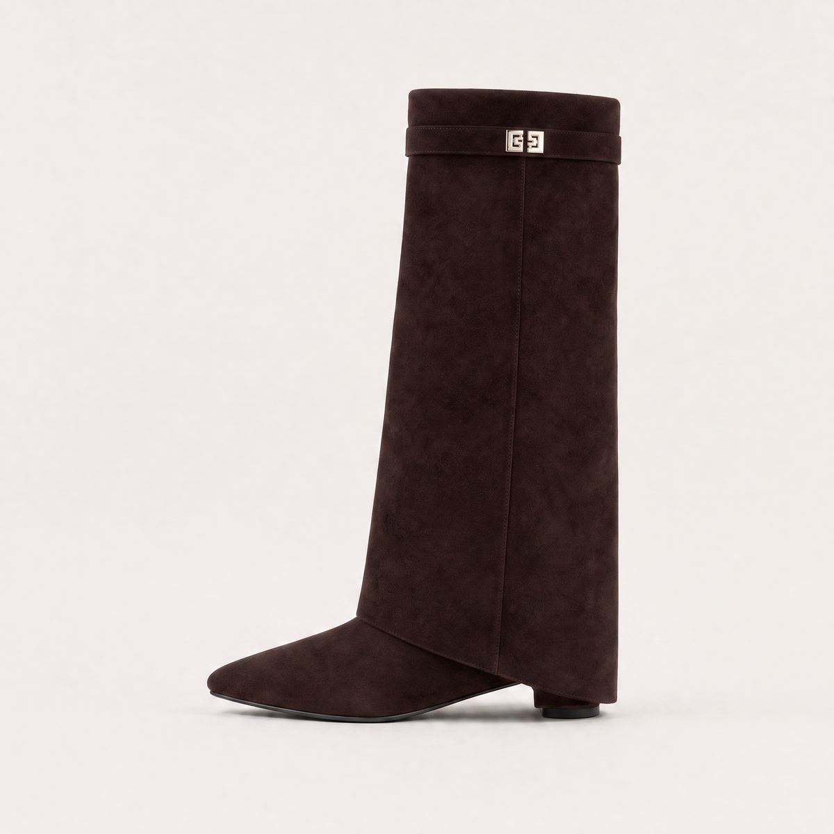 Pointed-Toe Knee-High Boots - Block Heel