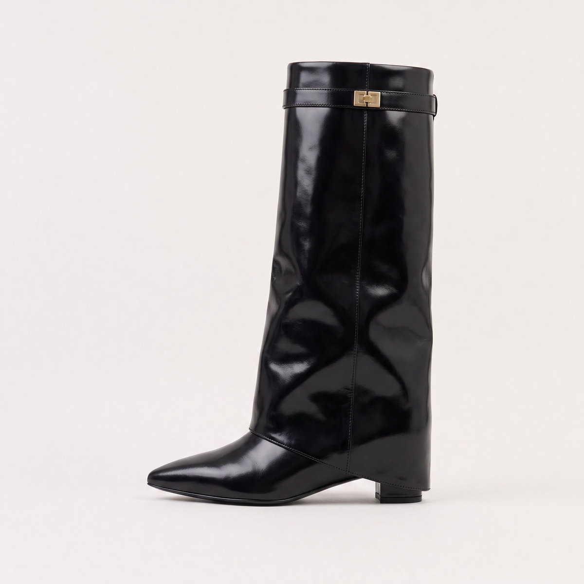 Pointed-Toe Knee-High Boots - Block Heel