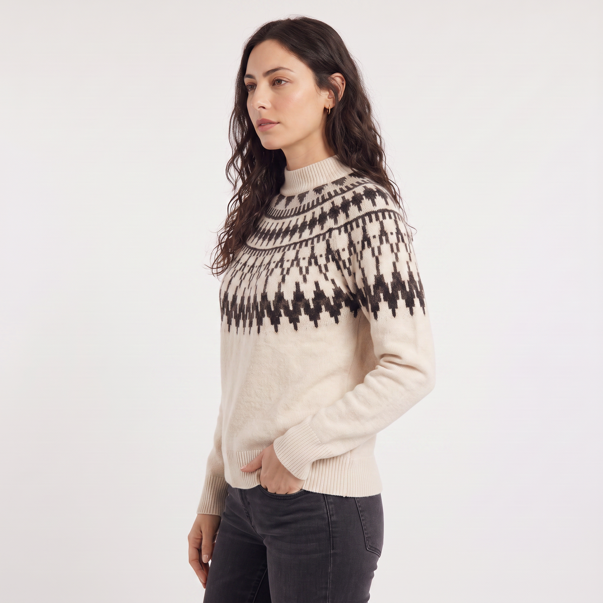 Nordic Pattern Half-Neck Sweater