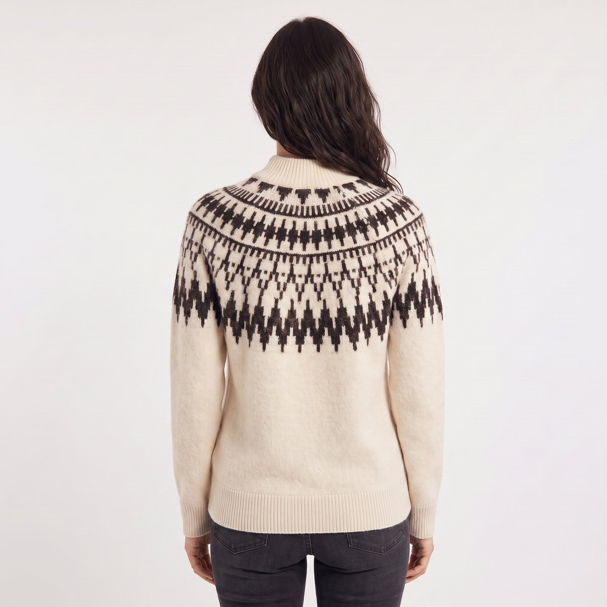 Nordic Pattern Half-Neck Sweater