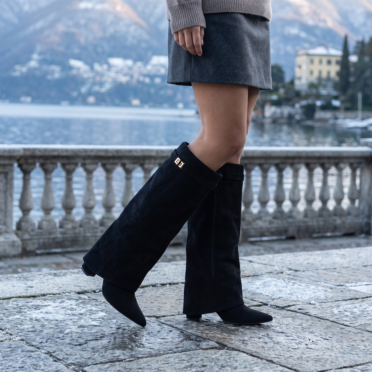 Pointed-Toe Knee-High Boots - Block Heel