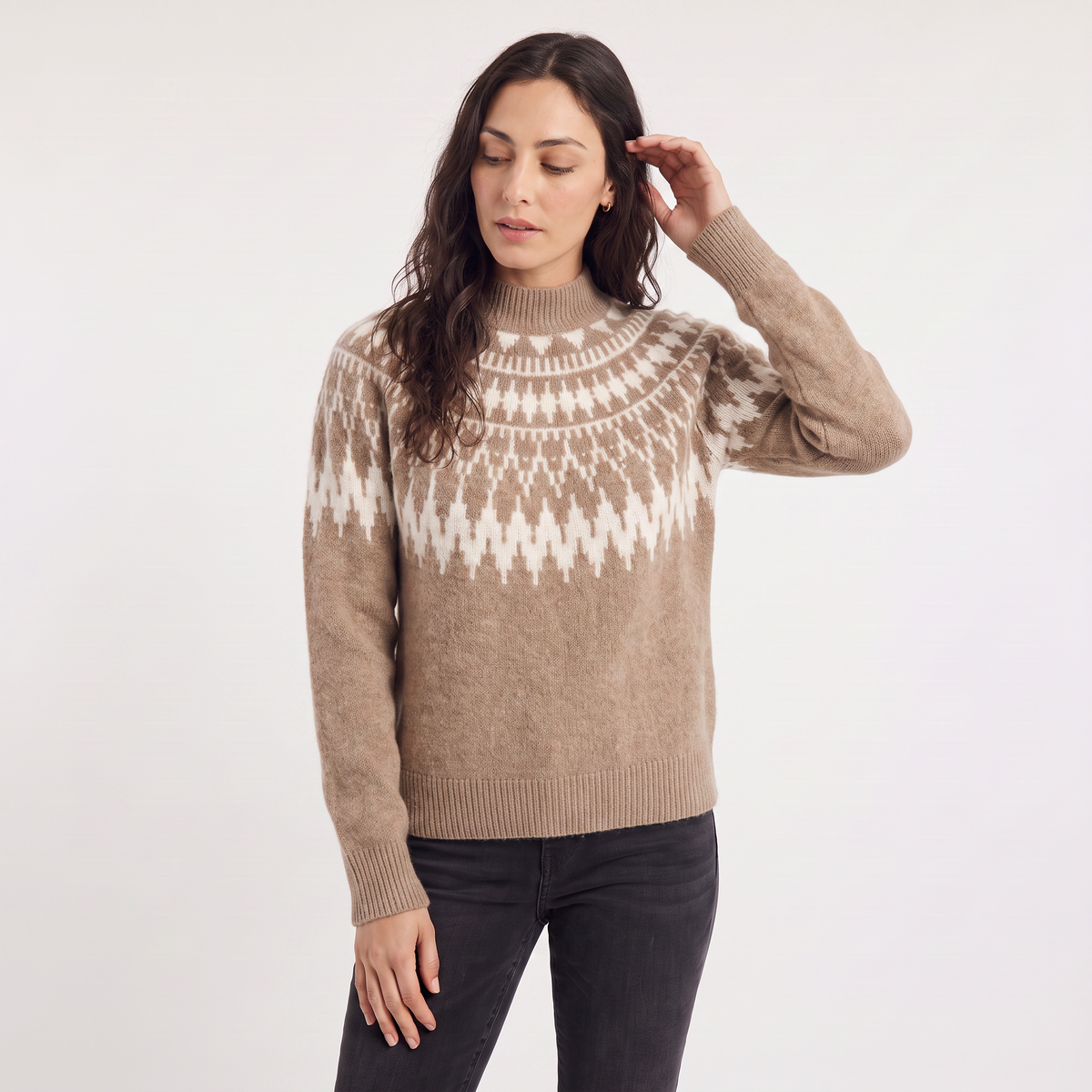 Nordic Pattern Half-Neck Sweater