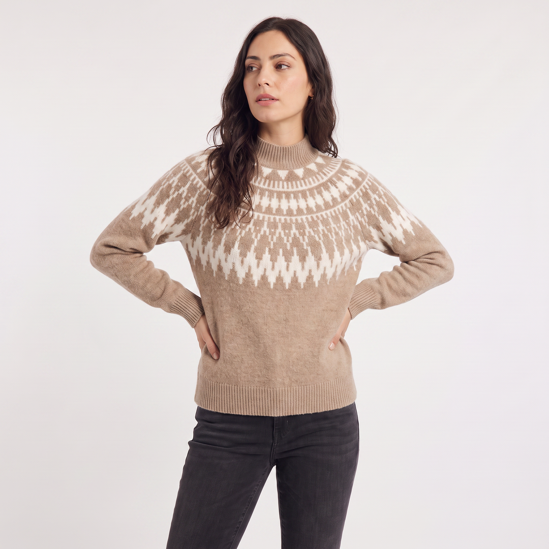 Nordic Pattern Half-Neck Sweater