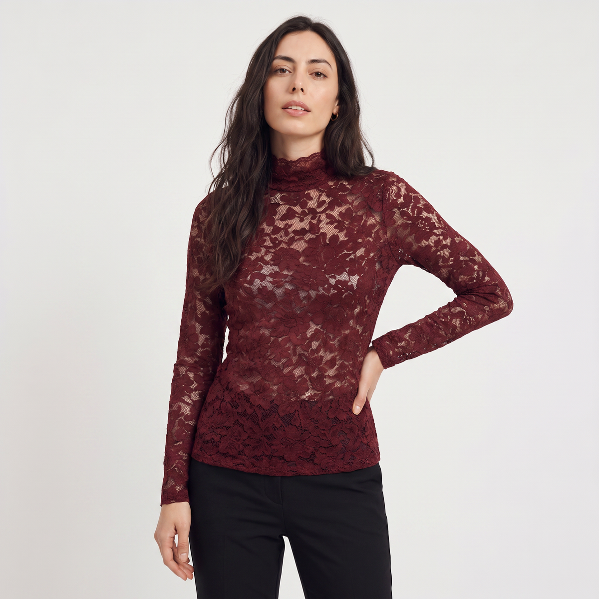 Lace High-Neck Blouse