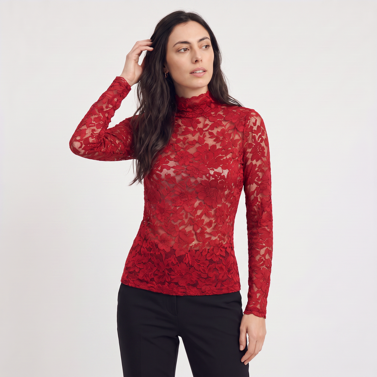 Lace High-Neck Blouse
