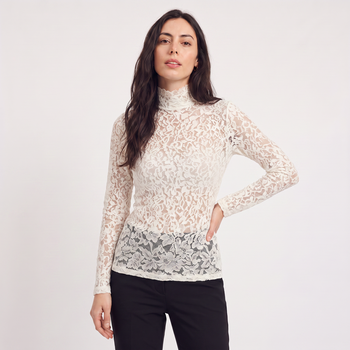 Lace High-Neck Blouse