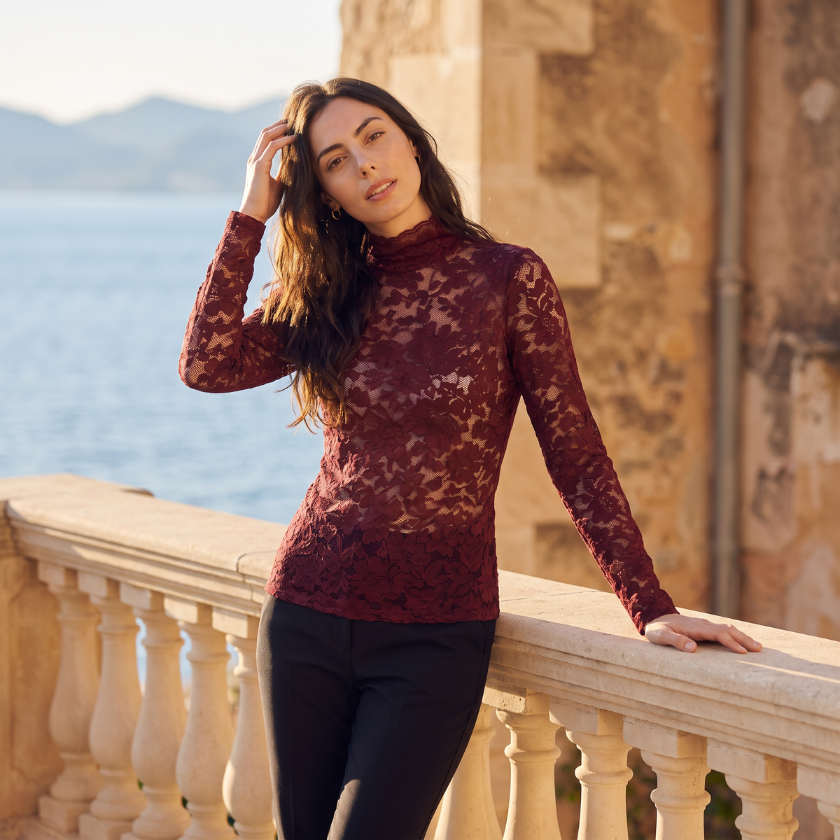 Lace High-Neck Blouse