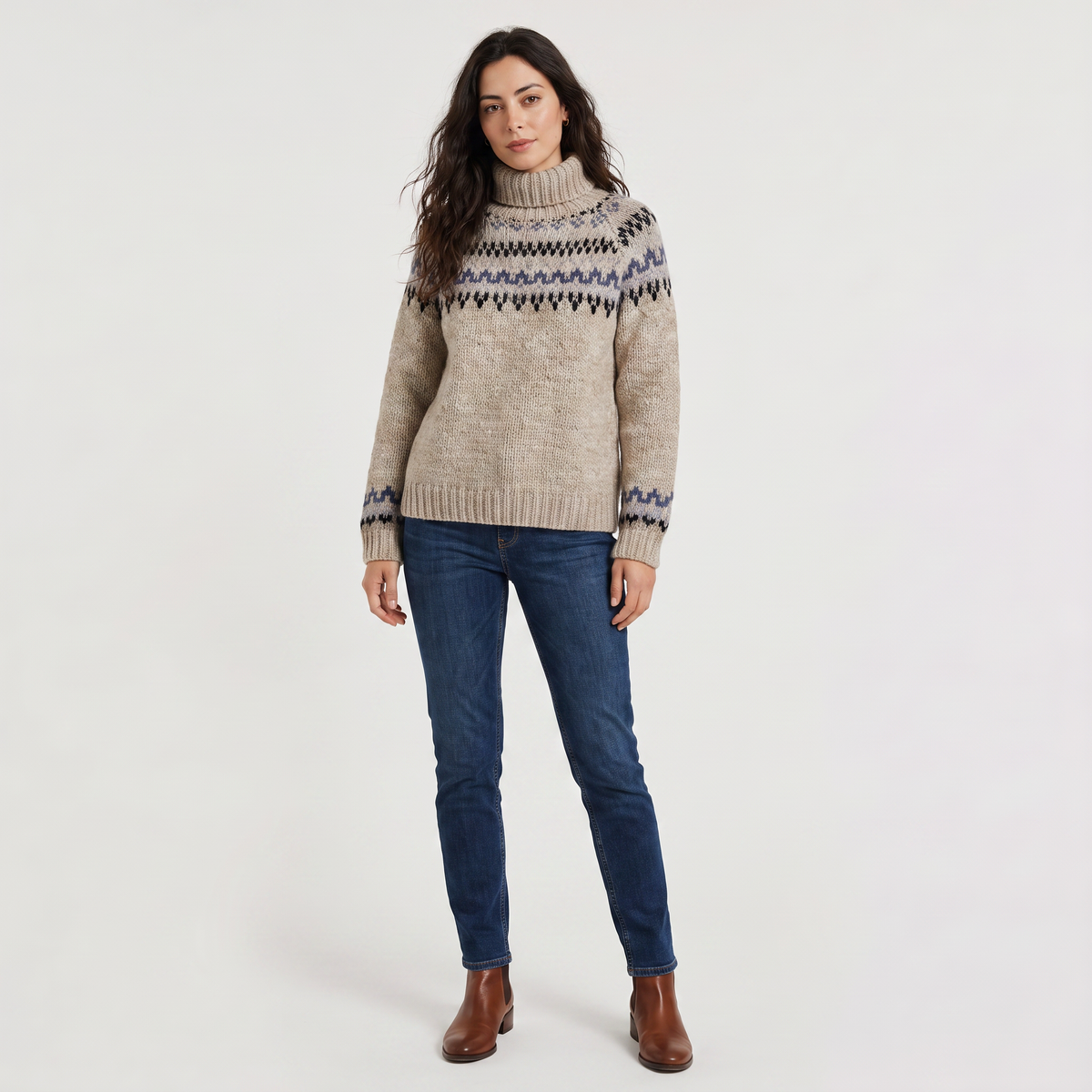 Nordic Pattern Turtleneck Sweater - Vintage Style