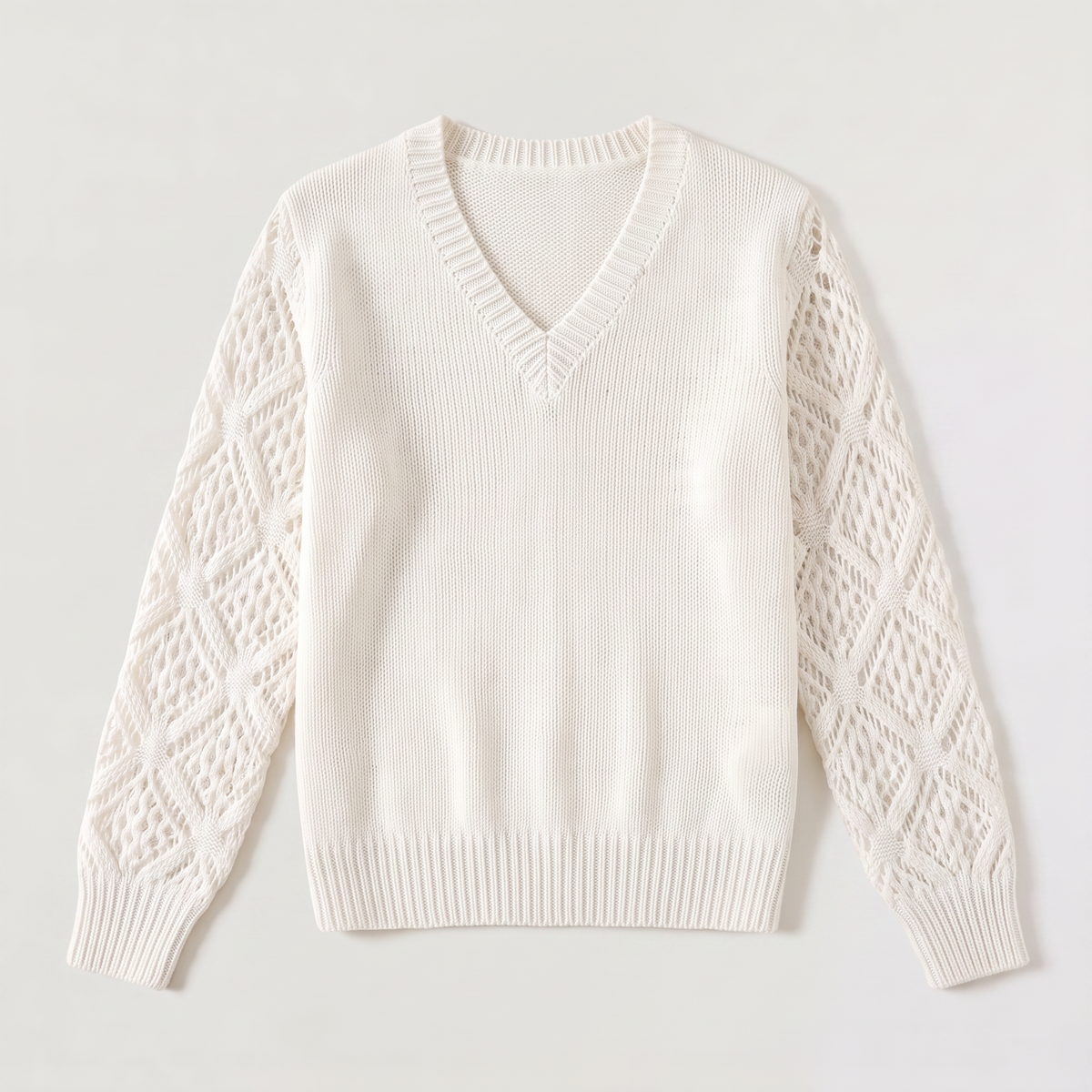 V-Neck Pointelle Sleeve Sweater