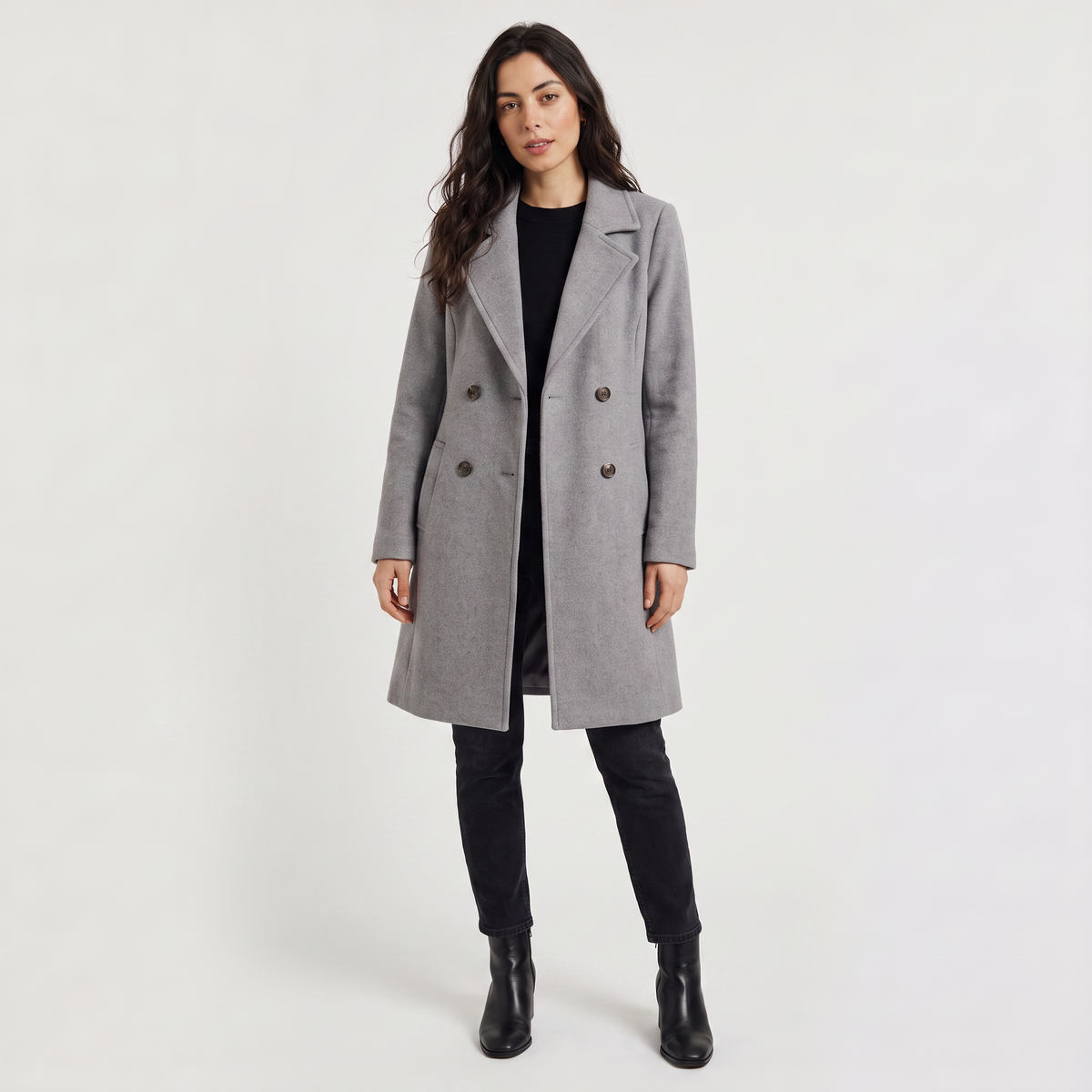 Double-Breasted Wool Blend Coat