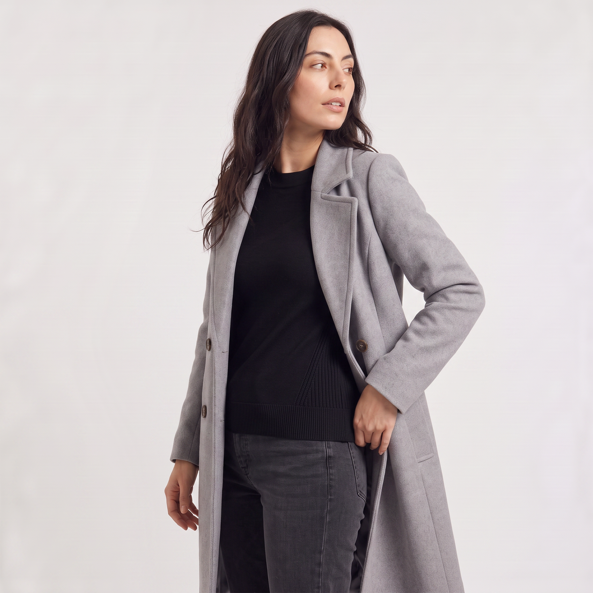 Double-Breasted Wool Blend Coat