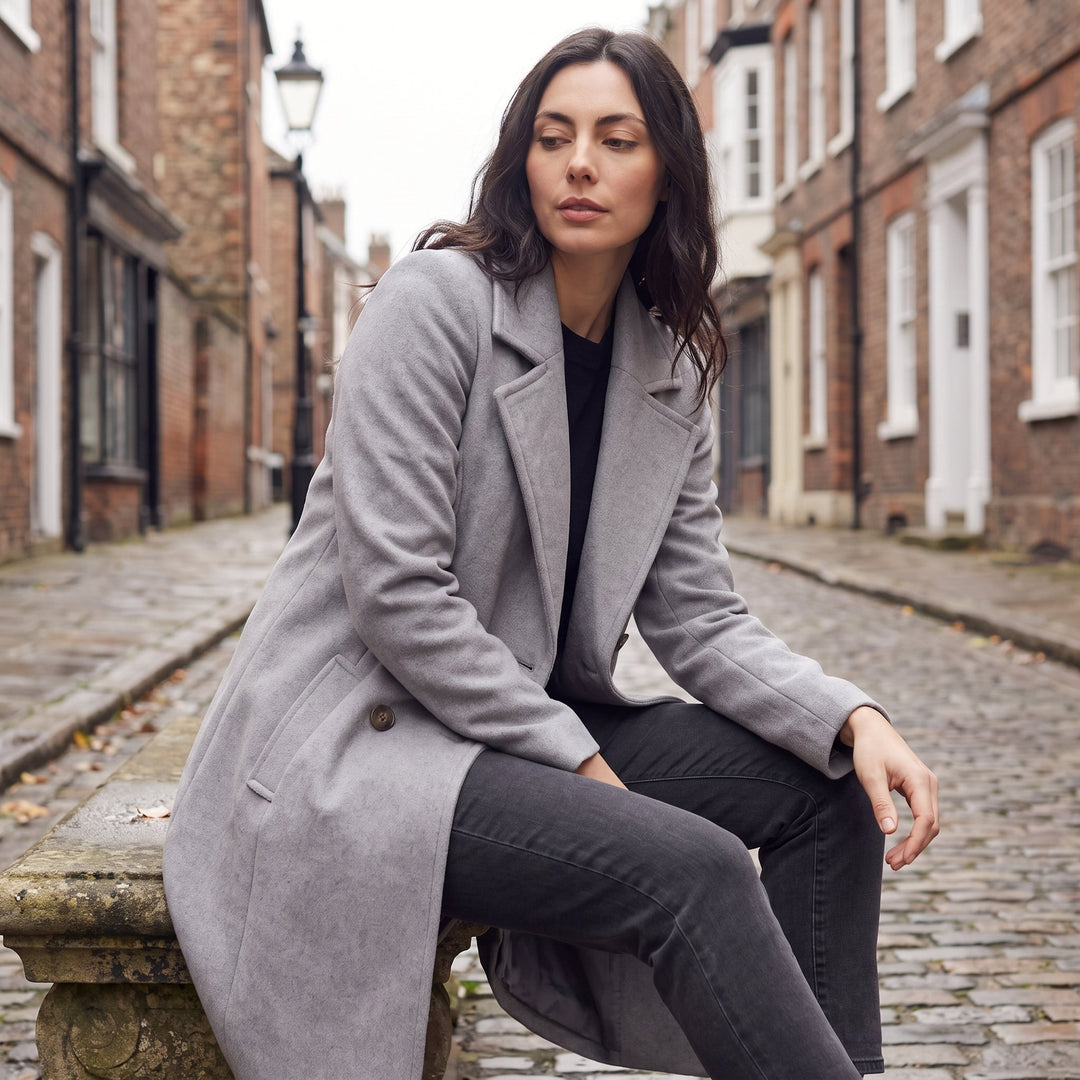 Double-Breasted Wool Blend Coat