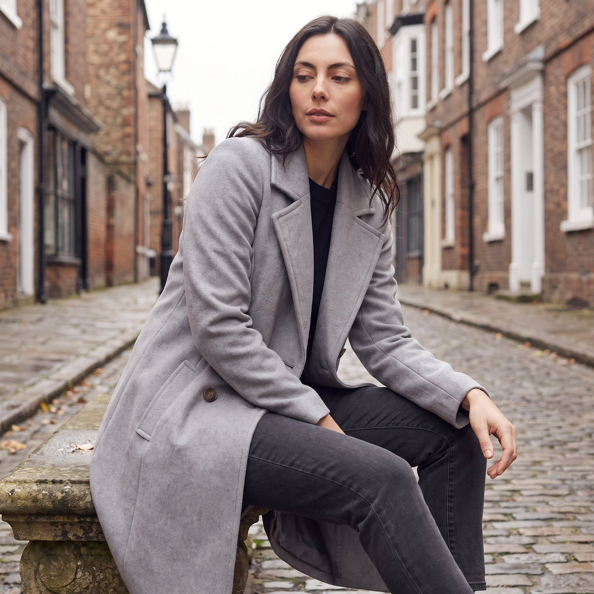 Double-Breasted Wool Blend Coat