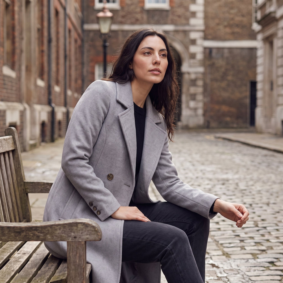 Double-Breasted Wool Blend Coat