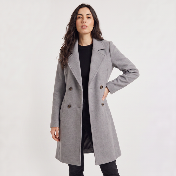 Double-Breasted Wool Blend Coat