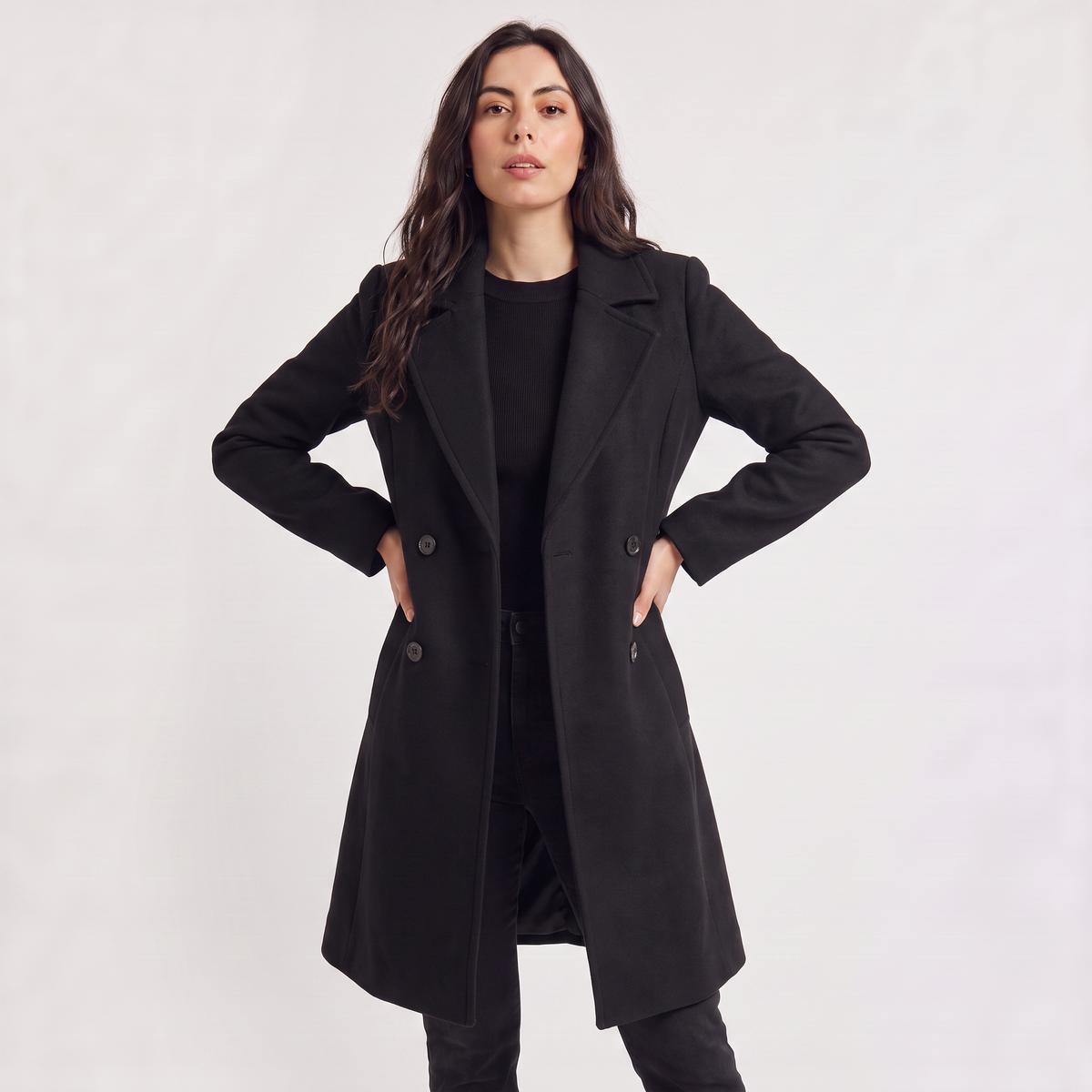 Double-Breasted Wool Blend Coat