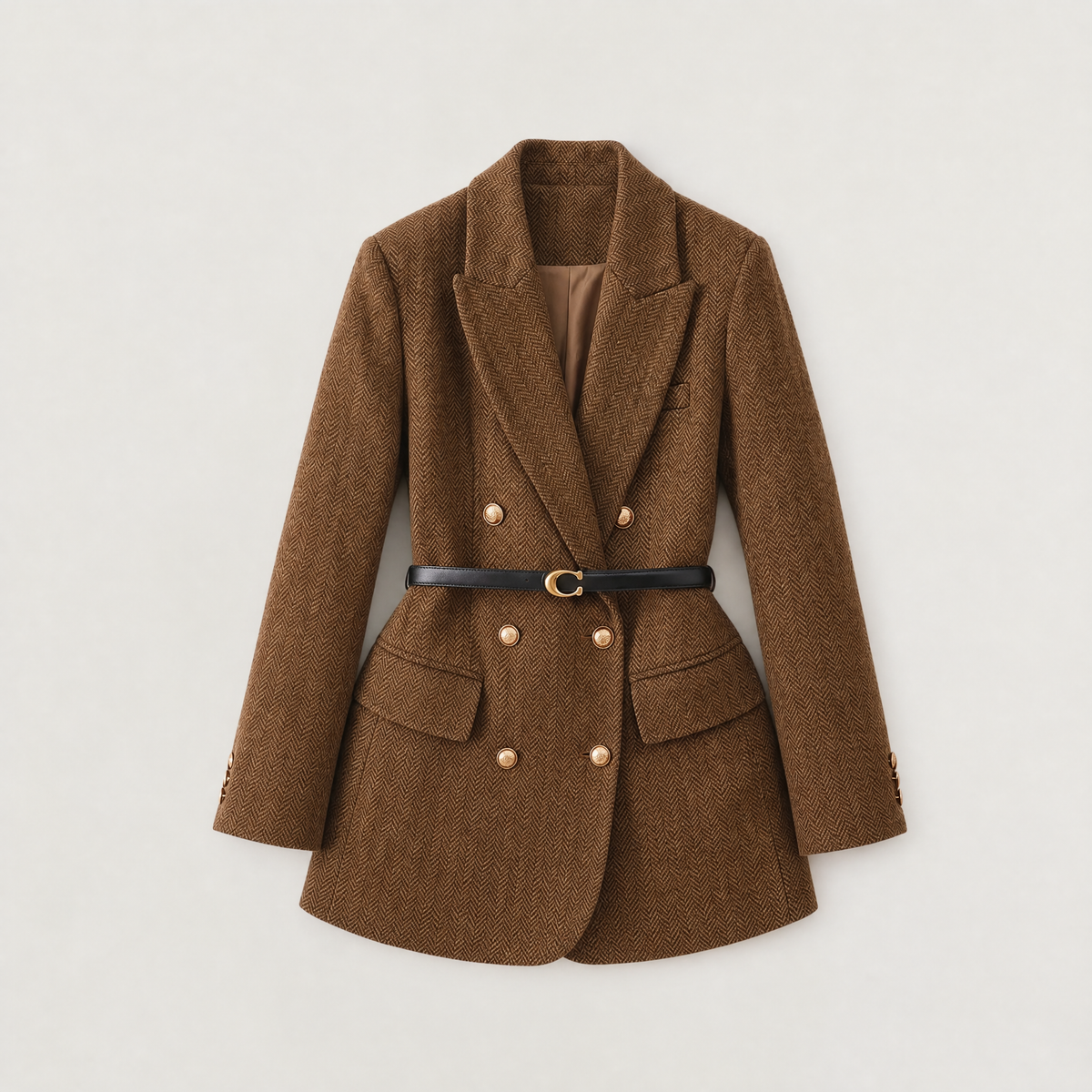 Belted Double-Breasted Tweed Blazer