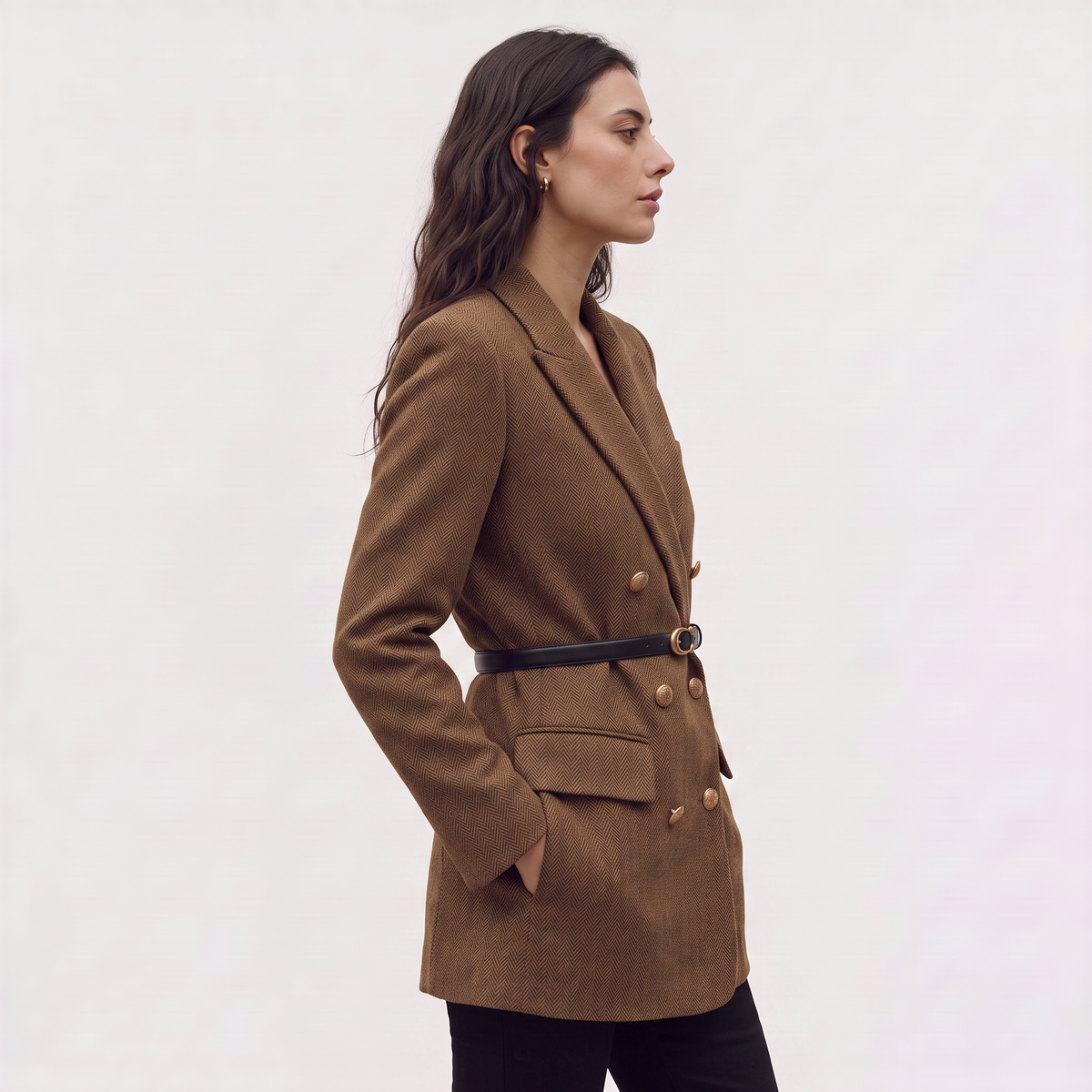 Belted Double-Breasted Tweed Blazer