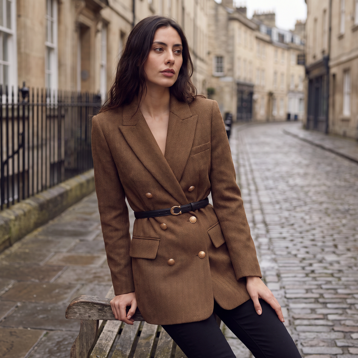 Belted Double-Breasted Tweed Blazer