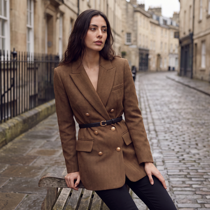 Belted Double-Breasted Tweed Blazer