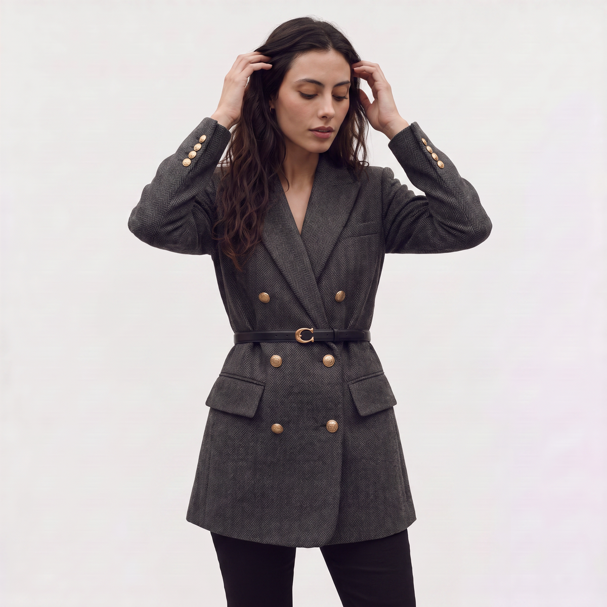 Belted Double-Breasted Tweed Blazer