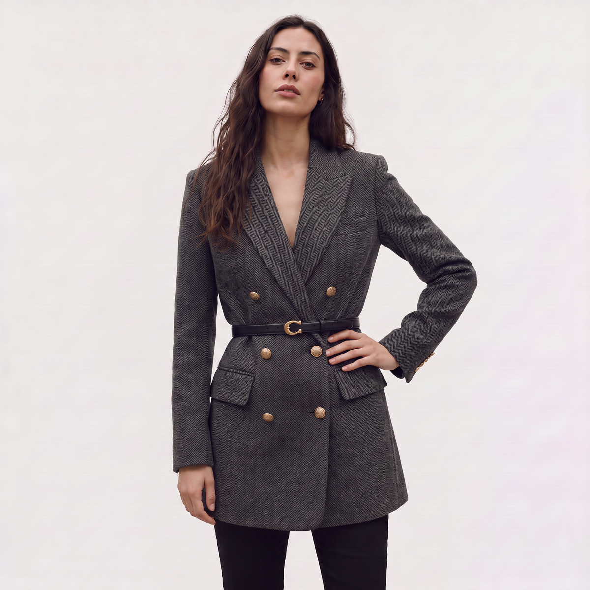 Belted Double-Breasted Tweed Blazer