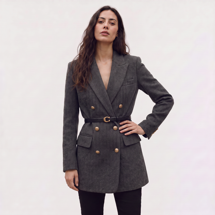 Belted Double-Breasted Tweed Blazer