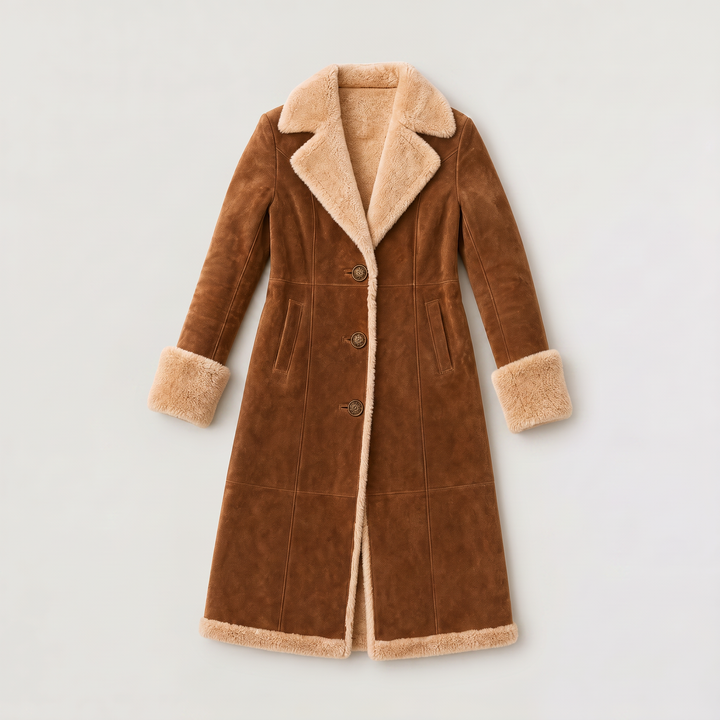 Faux Suede Shearling Trim Coat