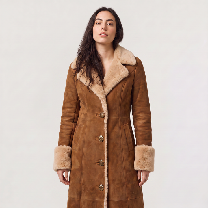 Faux Suede Shearling Trim Coat