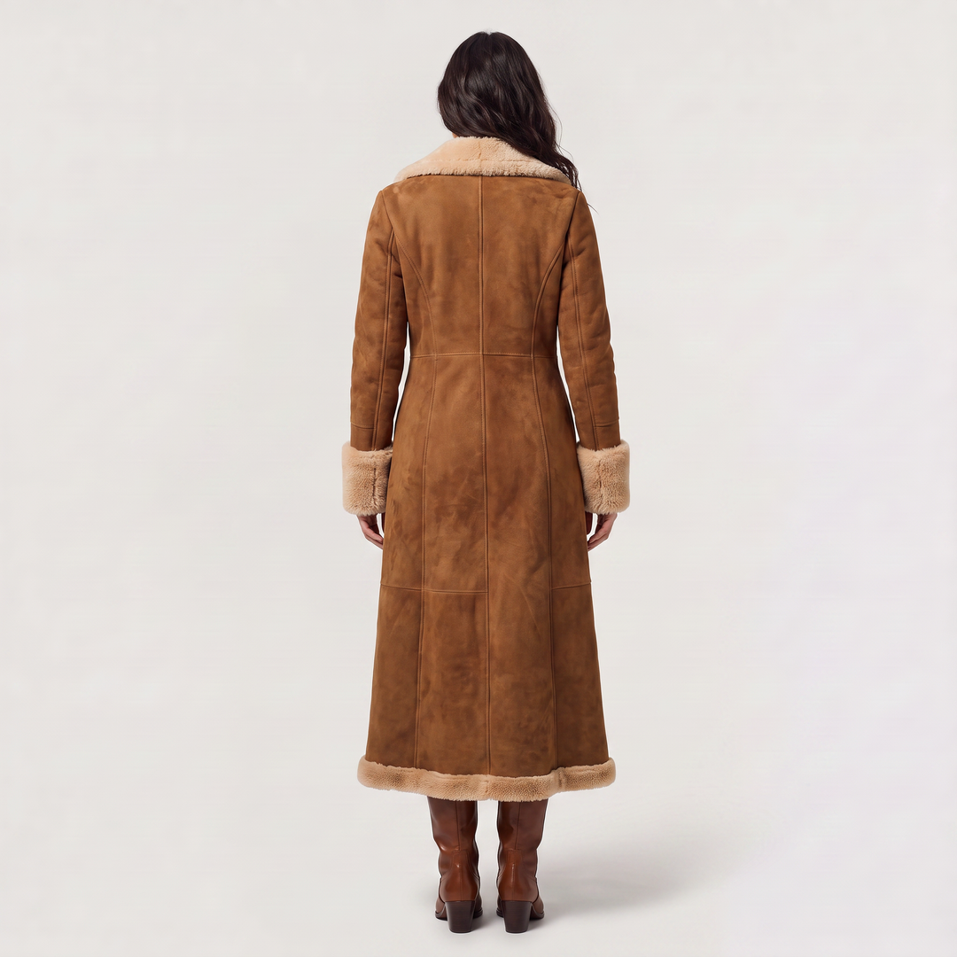 Faux Suede Shearling Trim Coat