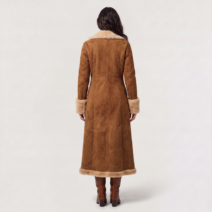 Faux Suede Shearling Trim Coat