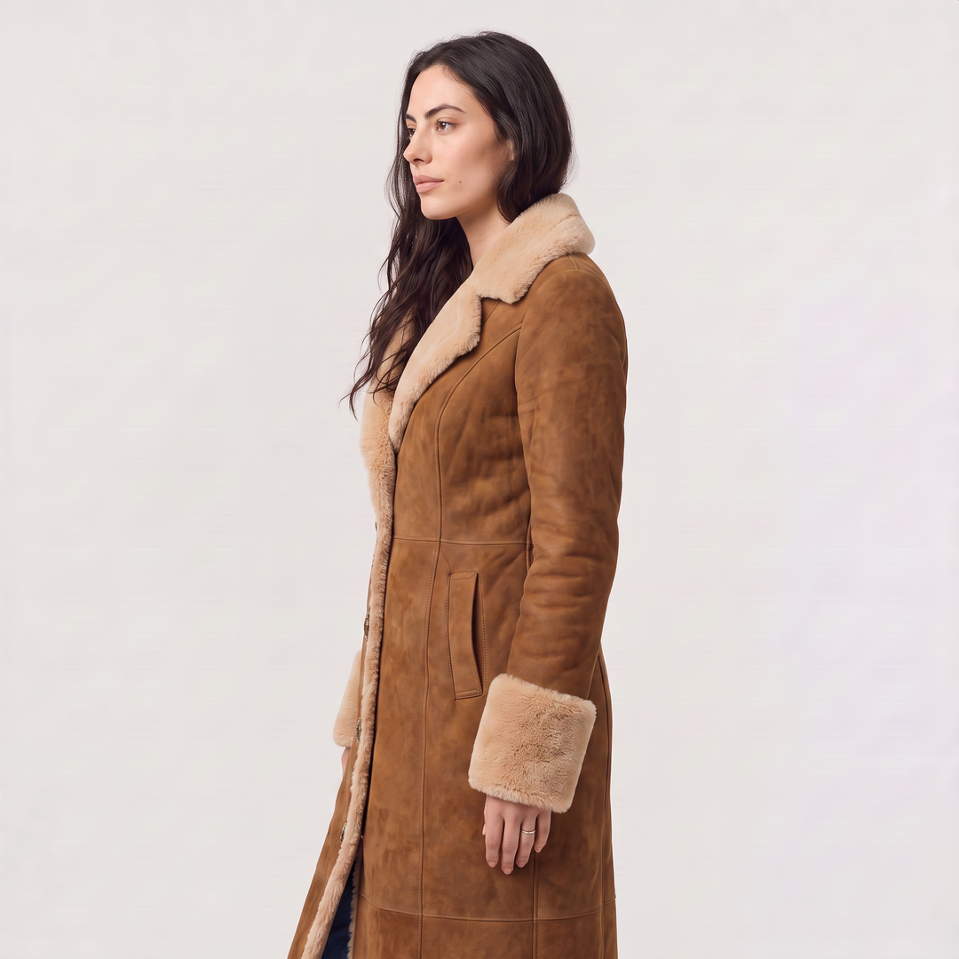 Faux Suede Shearling Trim Coat