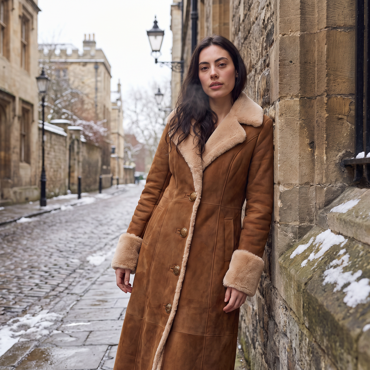 Faux Suede Shearling Trim Coat