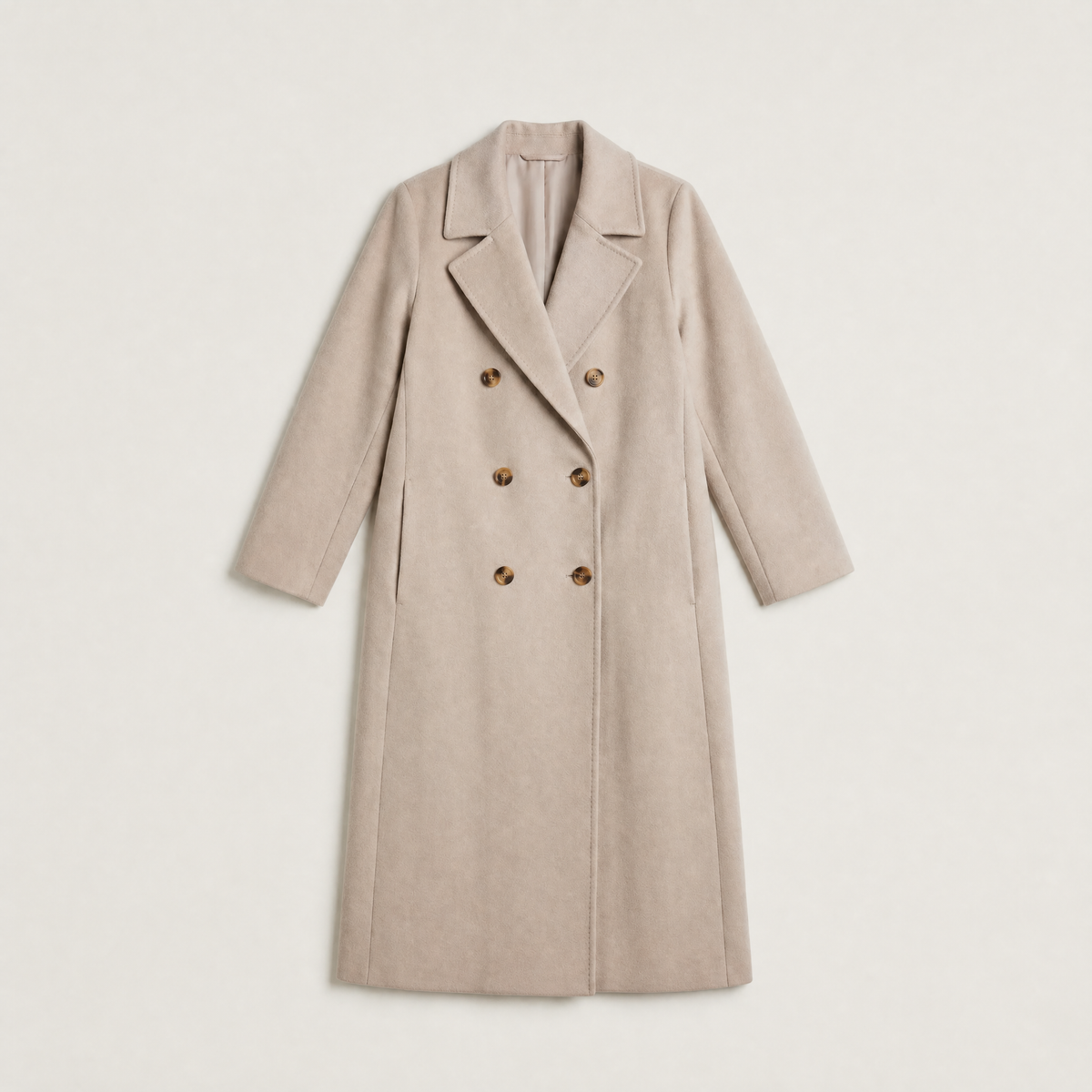 Double-Breasted Wool Blend Long Coat