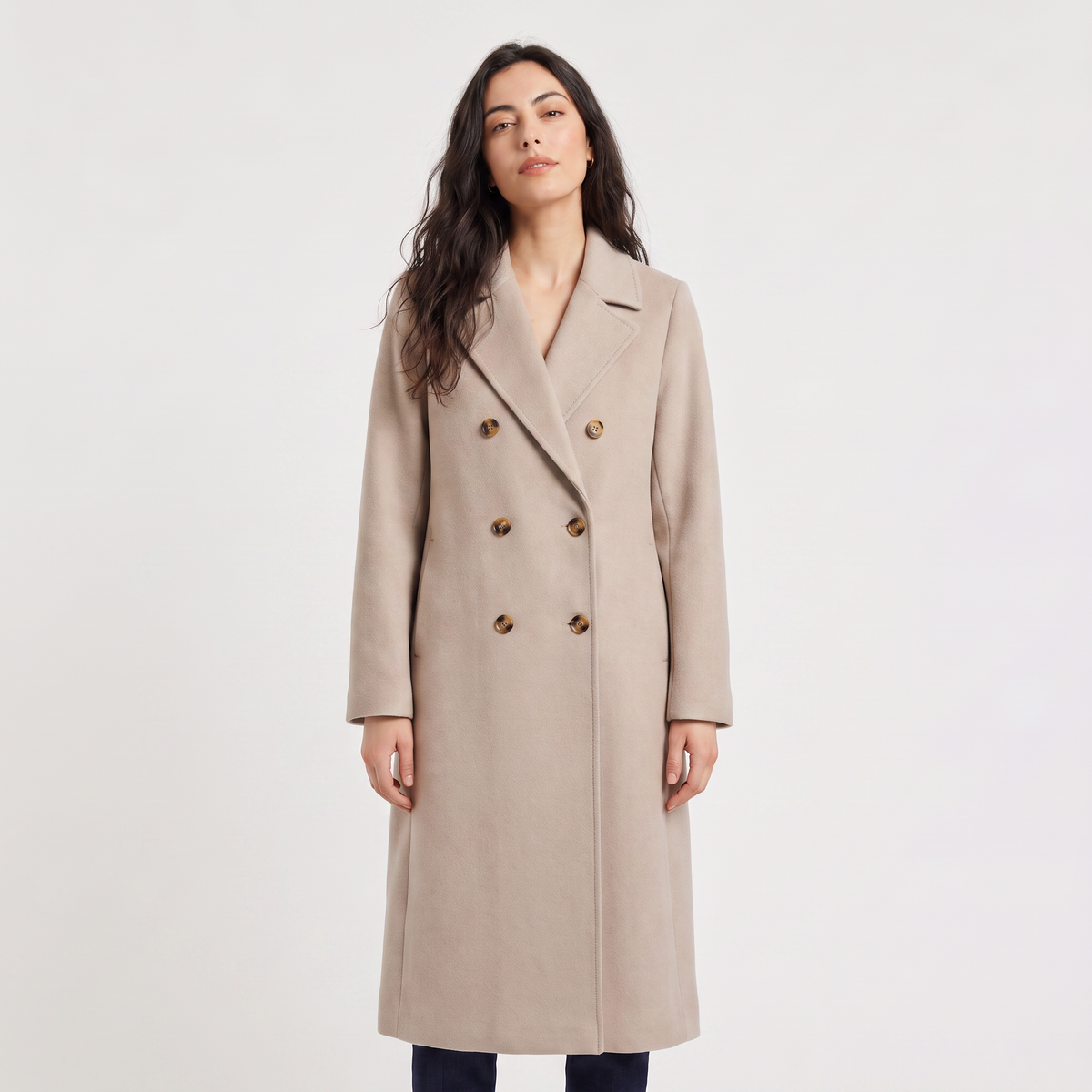 Double-Breasted Wool Blend Long Coat