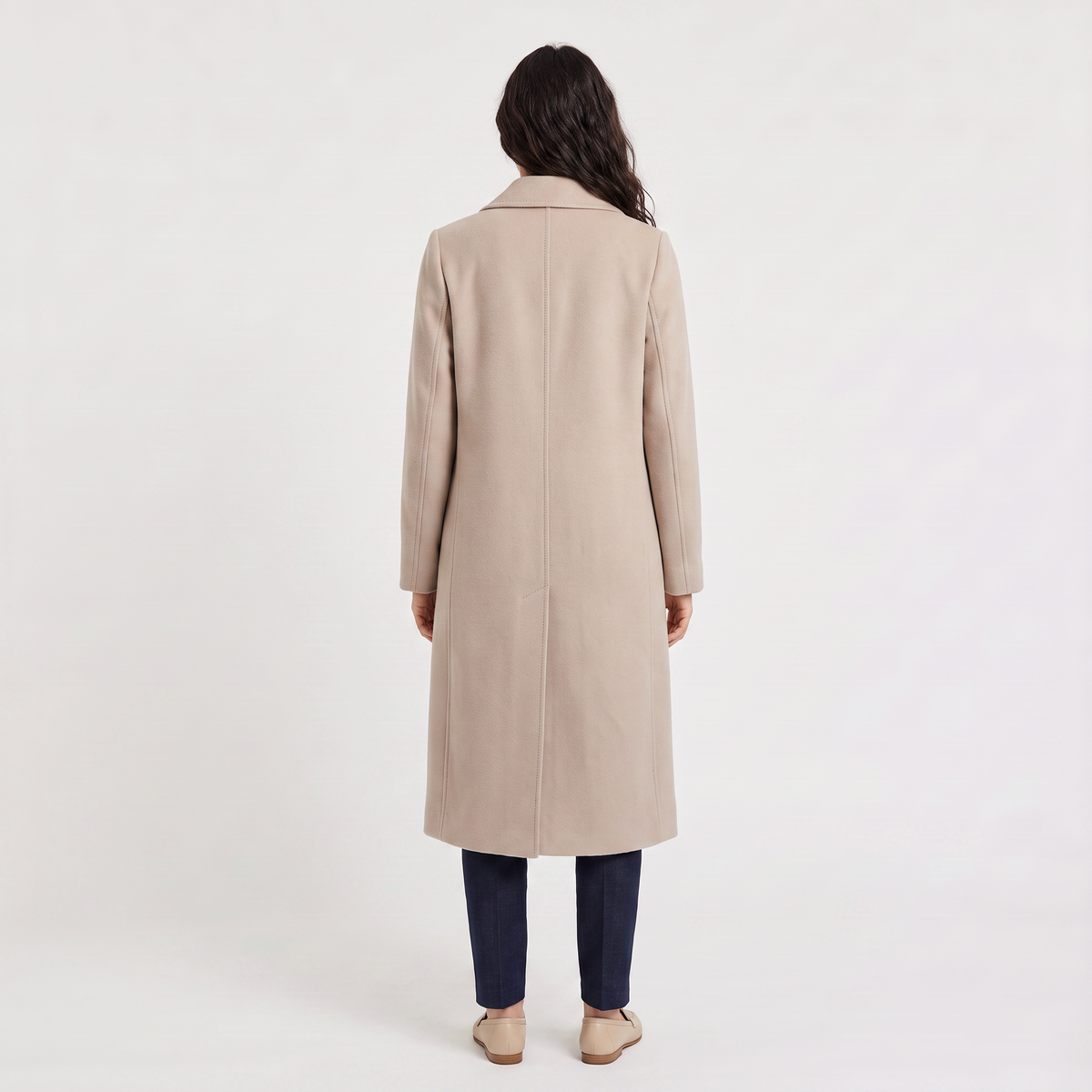 Double-Breasted Wool Blend Long Coat