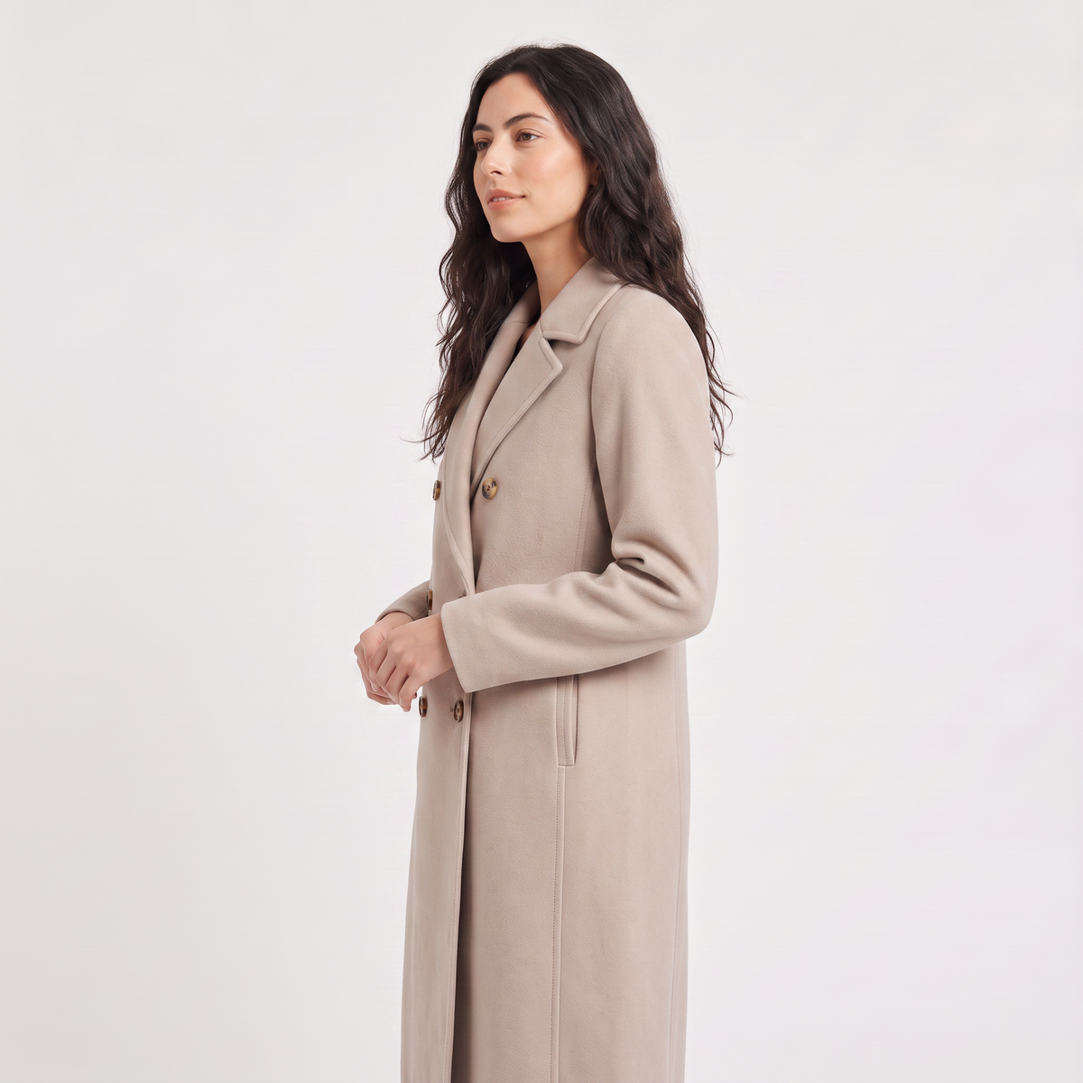 Double-Breasted Wool Blend Long Coat