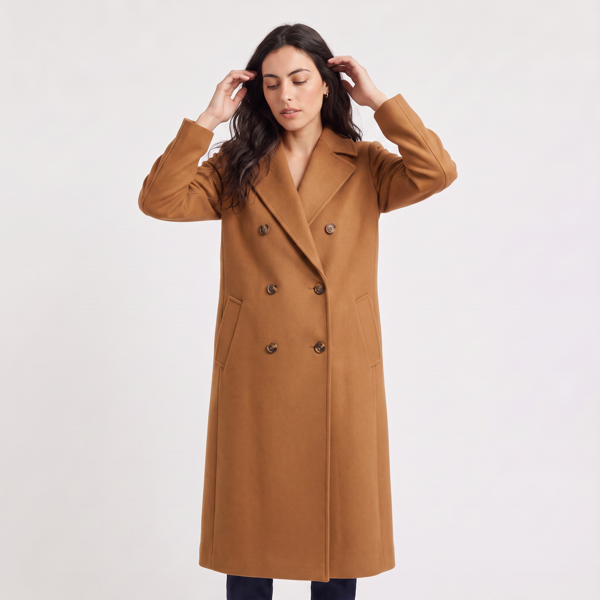 Double-Breasted Wool Blend Long Coat