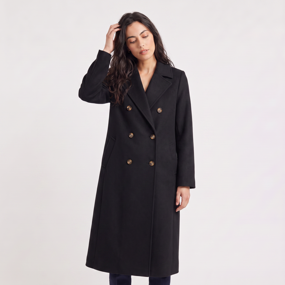 Double-Breasted Wool Blend Long Coat