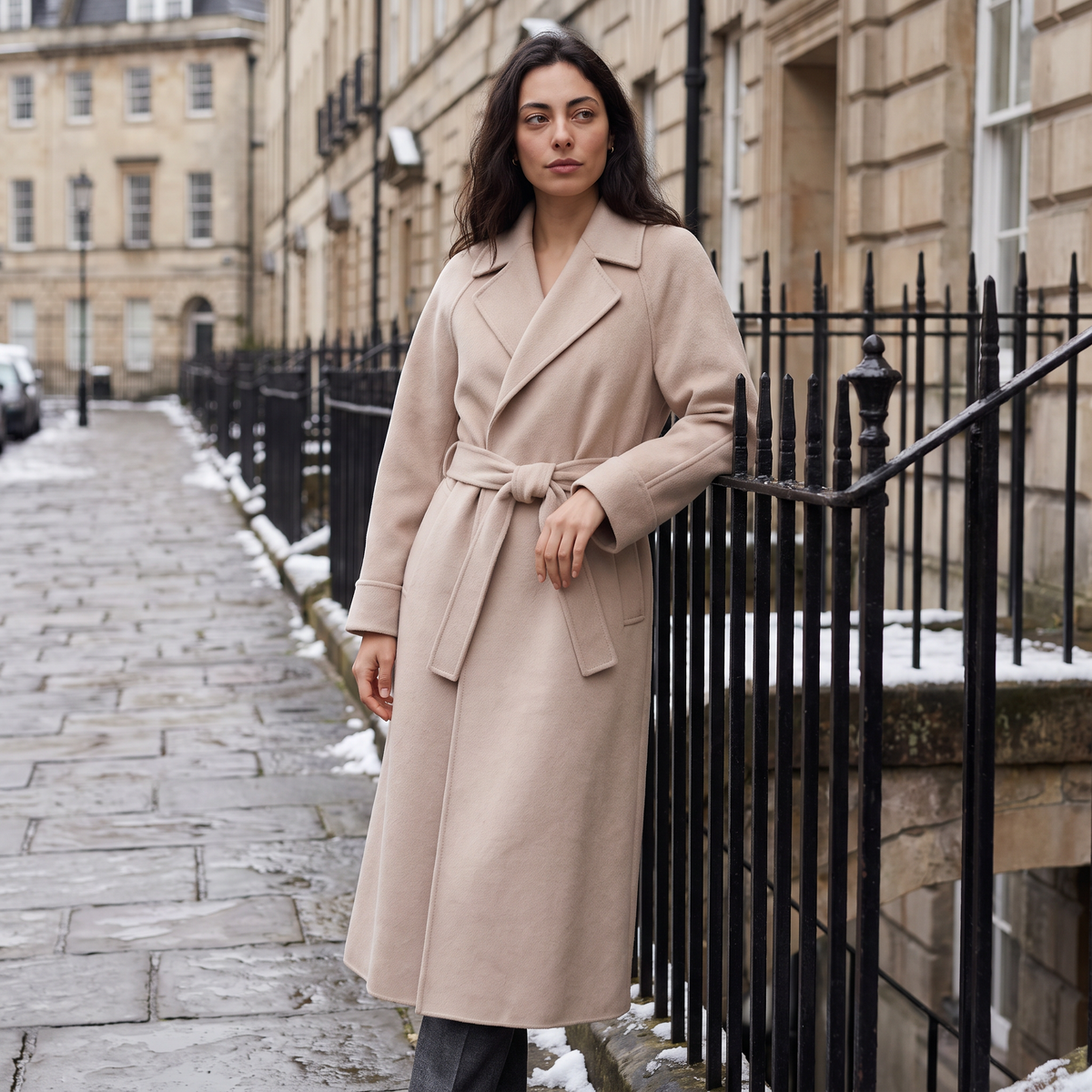Long Wrap Wool Blend Coat