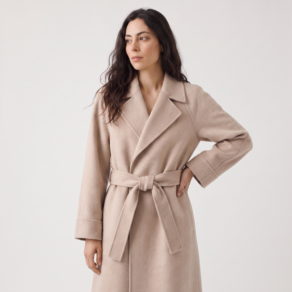 Long Wrap Wool Blend Coat